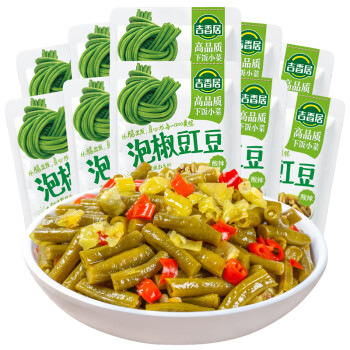 吉香居 榨菜 泡椒豇豆 即食下饭菜 泡菜咸菜酸豆角 25g*10袋 小包便携装