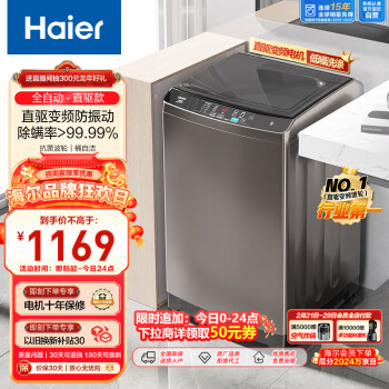 Haier 海尔 波轮洗衣机全自动小型 直驱变频10公斤大容量 升级除螨洗 桶自洁 原 EB100B20Mate1