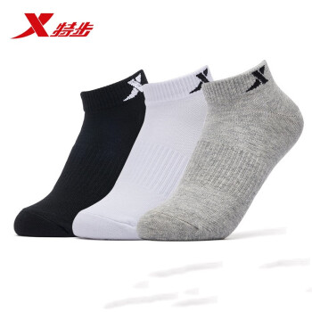 XTEP 特步 男子袜子短袜舒适潮流舒适防臭运动短袜三双装