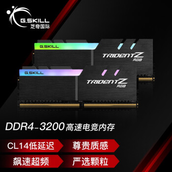 G.SKILL 芝奇 幻光戟系列 DDR4 3200MHz RGB 台式机内存 灯条 黑色 32GB 16GBx2 F4-3200C14D-32GTZR