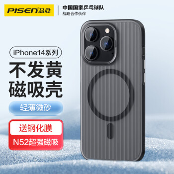 PISEN 品胜 苹果14Pro Max手机壳iPhone14ProMax磁吸壳MagSafe无线充电防摔冰川纹理瓦楞光栅亲肤磁吸保护套 磨砂黑