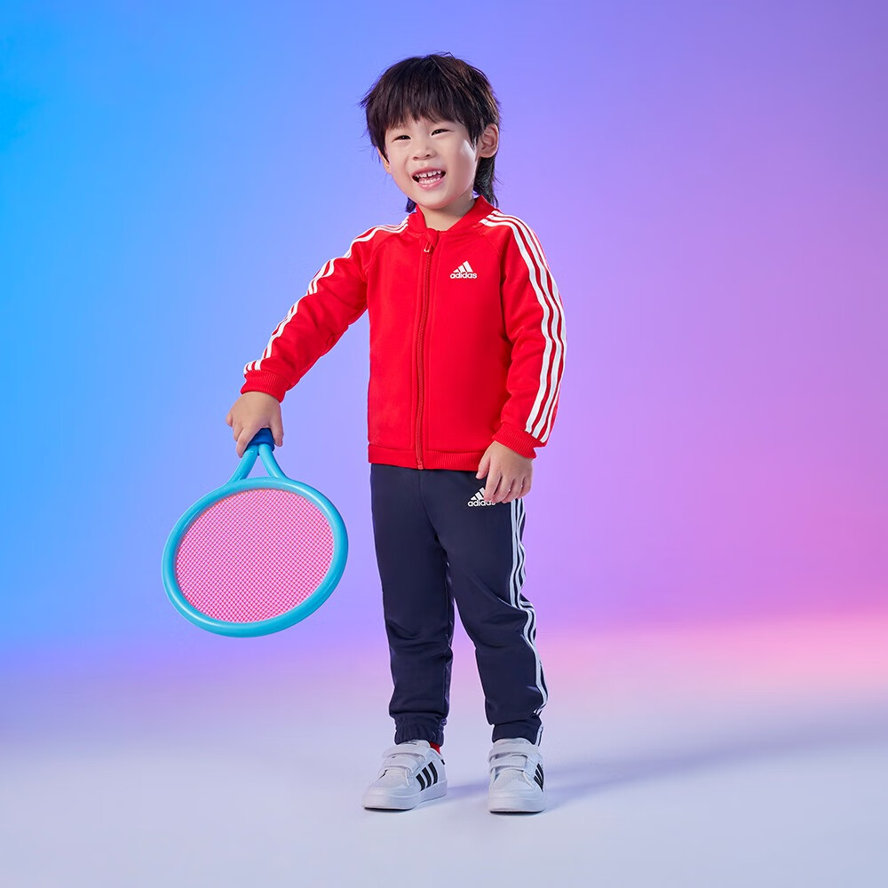 3.8焕新：adidas 阿迪达斯 宝宝三条纹运动长袖套装 98.32元