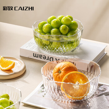 CAIZHI 彩致 日式棱纹银边水果碗沙拉碗家用 客厅茶几零食果盘 透明小号CZ6875