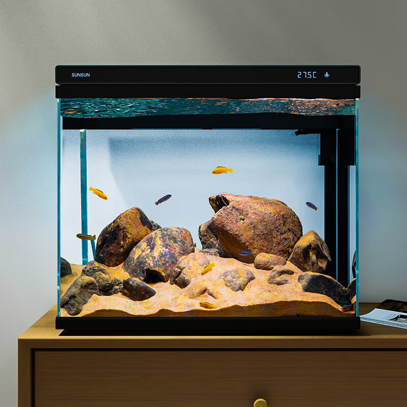 SUNSUN 森森 超白玻璃鱼缸XHE-380(黑)可增氧客厅小型桌面家用水族箱免安装 164元（需买2件，需用券）