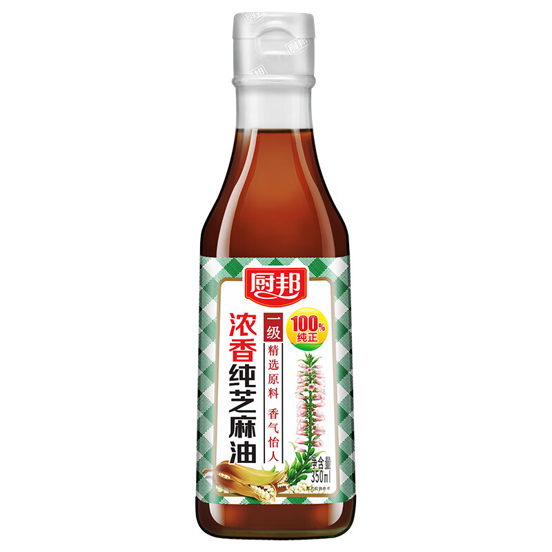 厨邦 食用油 浓香纯芝麻油 香油 物理压榨一级 凉拌火锅 350ml 19.9元