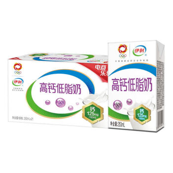 yili 伊利 安徽有好价：伊利高钙低脂牛奶250ml*21盒/箱 增加25%钙 礼盒装 早餐伴侣