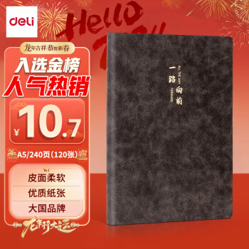 deli 得力 笔记本子A5羊巴皮记事本商务本BP103(黑）