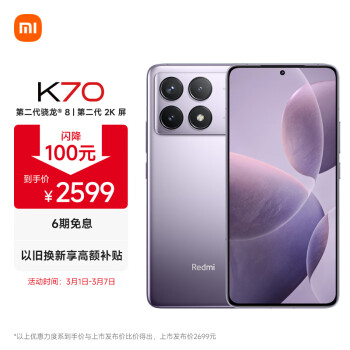 Redmi 红米 K70 5G手机 16GB+256GB 浅茄紫