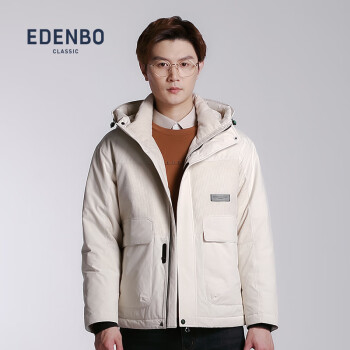 Edenbo 爱登堡 男士羽绒服冬季连帽休闲拼色厚款外套乳白色185/100A(3XL)