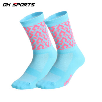 DH SPORTS骑行袜户外自行车运动健身跑步中筒袜吸汗高弹男女春夏袜子 蓝