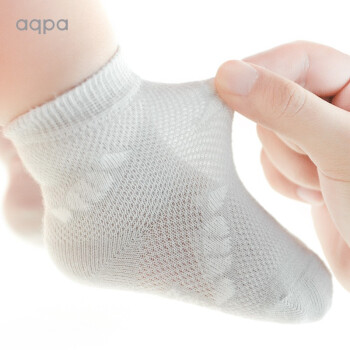 aqpa 婴儿袜子新生儿薄款透气宝宝女童男童夏季男孩儿童花纱棉袜3双装 白色+浅灰+浅绿 18-36个月