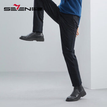 SEVEN 柒牌 男士休闲裤弹力磨毛直筒裤子通勤百搭针织长裤