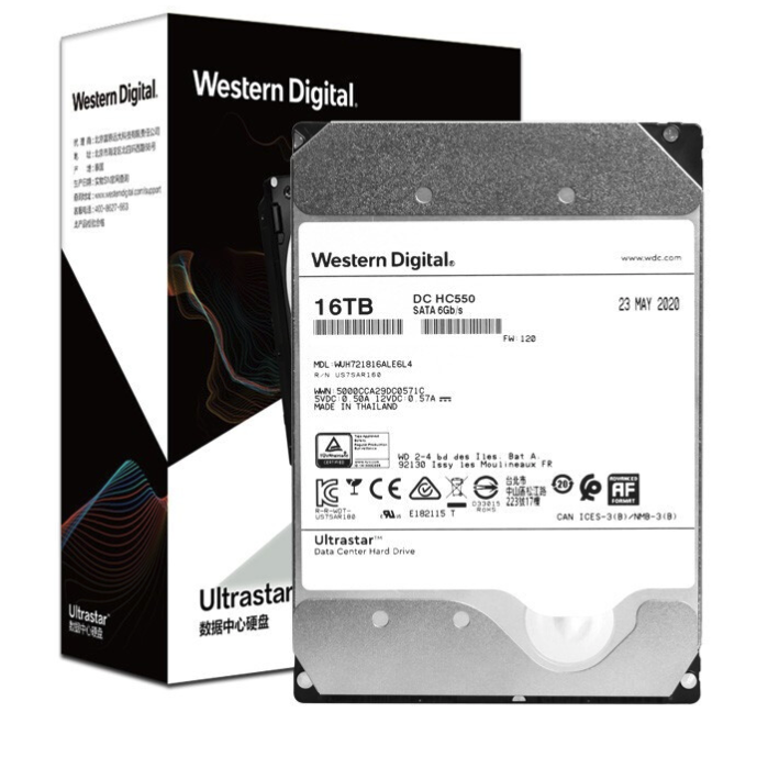 西部数据 WD）企业级氦气硬盘 Ultrastar HC550 SATA 16TB 7200转 512MB CMR 阵列机械硬盘 16TB 1889元
