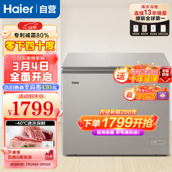 Haier 海尔 冷柜冰柜 203升智控彩晶低霜减霜商用家用大容量冷藏柜冷冻柜母乳小型冰箱零下四十度 203GHEPG