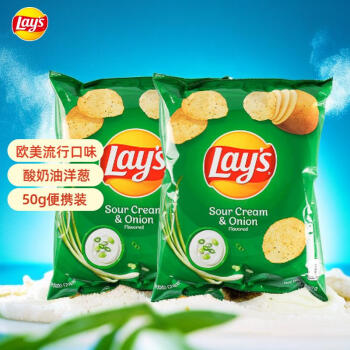 Lay's 乐事 薯片 休闲零食 膨化食品 台湾产酸奶油洋葱味薯片50g*2