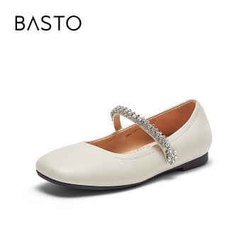 BASTO 百思图 24春季商场同款时尚法式玛丽珍鞋浅口女单鞋VZB05AQ4 米白 37