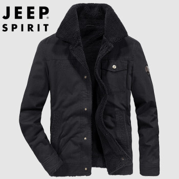 Jeep 吉普 夹克男棉服外套男士冬季加厚加绒棉衣夹克短款毛领棉袄男装潮JPL1771黑色 XL