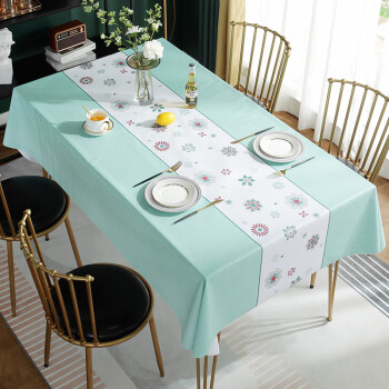 JANMEIJIA 简美家 桌布防水防油防烫餐桌垫免洗长方形pvc茶几布桌面垫台布青绿朵朵