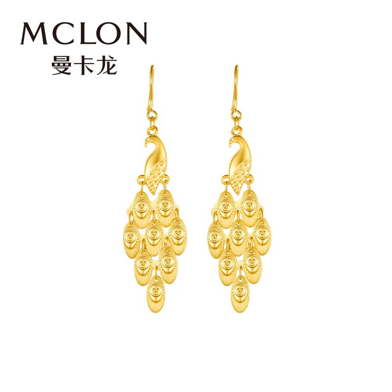 京東百億補(bǔ)貼：MCLON 曼卡龍 女款足金吉祥孔雀耳飾 約5.48g 2893.44元包郵（克價(jià)528元/g）