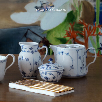 RoyalCopenhagen 皇家哥本哈根经典平边唐草手绘咖啡器具糖罐带盖家用白瓷咖啡糖盒