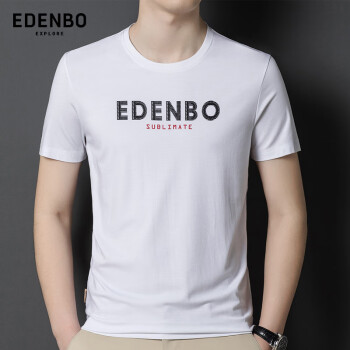 Edenbo 爱登堡 夏季短袖T恤男印花字母圆领纯色简约体恤打底衫白色175/92A