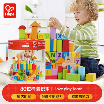 Hape E8402 益智积木 桶装 80颗粒