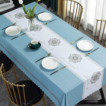 JANMEIJIA 简美家 桌布防水防油免洗防烫pvc餐桌垫长方形茶几布桌面餐桌垫 悠然蓝色