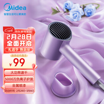 Midea 美的 五千万负离子电吹风 大功率 家用速干柔顺护发吹风筒 电吹风机 节日礼物 MB-AJ0504极光紫