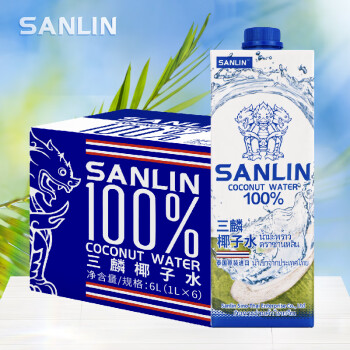 SANLIN 三麟 100%椰子水 富含天然电解质 泰国进口NFC椰青果汁1L*6瓶 整