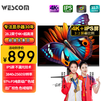 wescom 28.2英寸4K+超高清不漏光IPS屏 硬件低蓝光P3电影级广色域