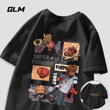 GLM 森马集团品牌短袖T恤男夏季美式潮流纯棉上衣男生帅气宽松半截袖