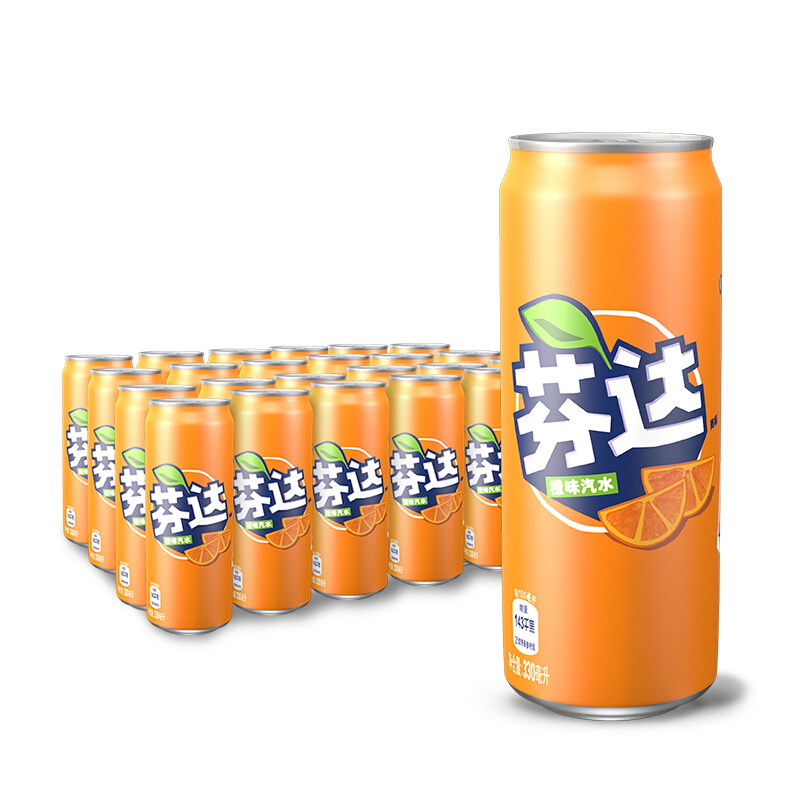 Fanta 芬达 可口可乐（Coca-Cola）芬达Fanta橙味汽水摩登罐碳酸饮料330ml*24罐 整箱装 29.9元