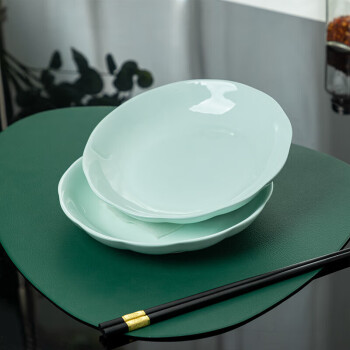 陶相惠 陶瓷盘子家用菜碟2个装影青瓷8英寸汤盘饭盘餐盘深盘微波炉盘子