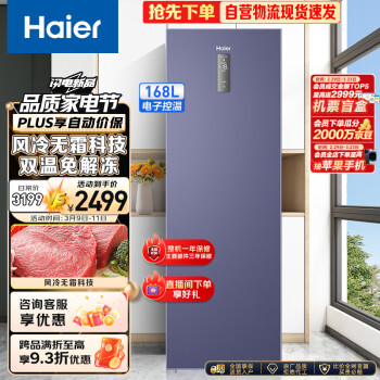 Haier 海尔 168升风冷双温家用立式冰柜 冷藏冷冻抽屉式冷柜囤货小冰柜家用小型冰箱BD-168WGHECD