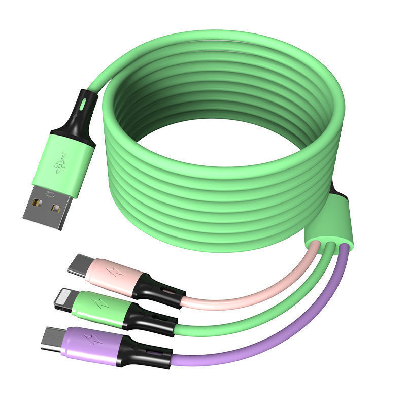 惠寻 Lightning/Micro-B/Type-C 三合一数据线 PVC 1.2m 绿色 6.99元