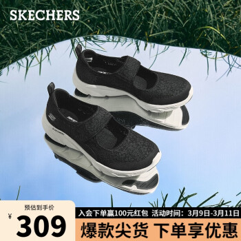 SKECHERS 斯凯奇 2023网面女鞋平底单鞋舒适玛丽珍鞋104345 黑色/白色/BKW 37