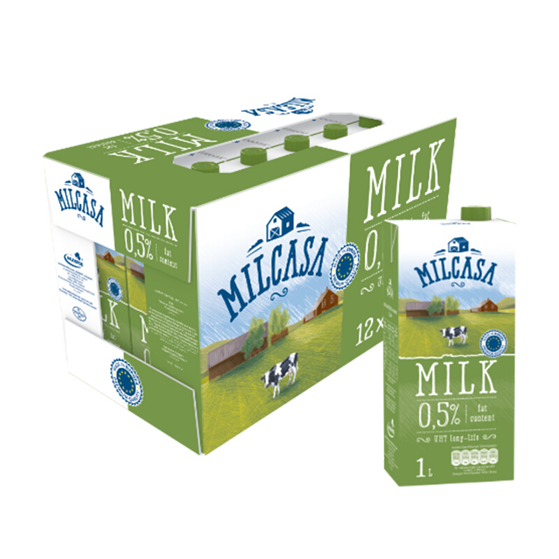Milcasa 美莎 波兰原装进口脱脂高钙纯牛奶1L*12盒 整箱装乳蛋白 62.4元