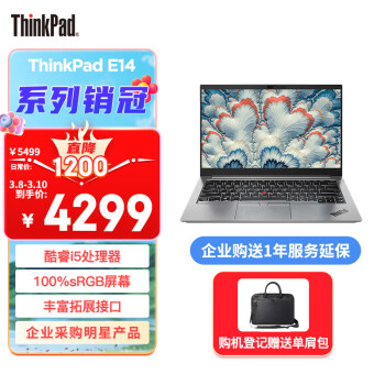 ThinkPad 思考本 E14 英特尔酷睿i5 联想14英寸轻薄便携笔记本电脑(i5 16G 512G 100%sRGB 银)商务办公本