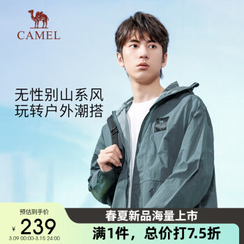 CAMEL 骆驼 户外防晒衣男女款防紫外线UPF50+透气外套钓鱼服A34BA68125 苍青蓝，男女同款 XXL