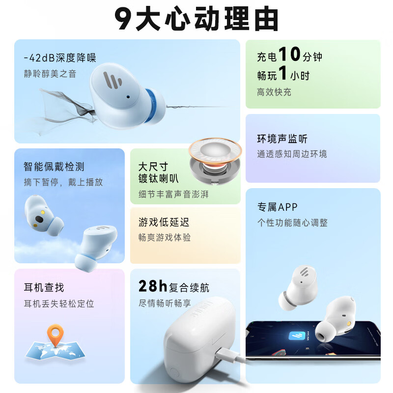 EDIFIER 漫步者 TWS1 ANC 入耳式真无线主动降噪蓝牙耳机 深空黑 229元