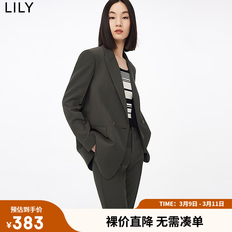 LILY 2023秋新款女装气质纯色款复古双排扣宽松长袖休闲西装外套女 509深灰 M 328.85元