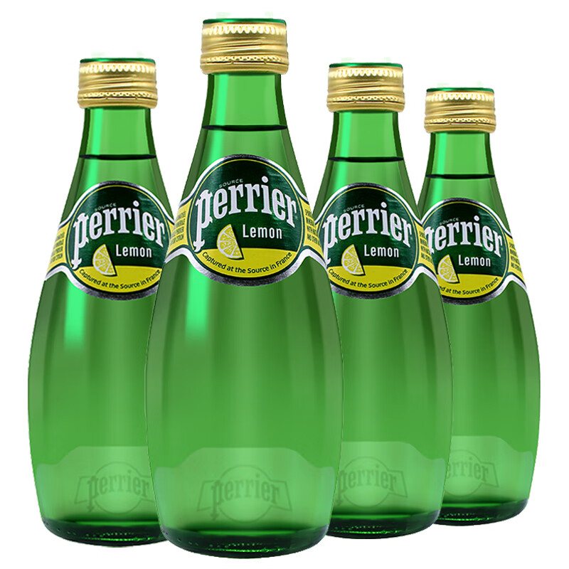 perrier 巴黎水 含气天然矿泉水330ml 法国进口原味青柠柠檬桃子西柚气泡水 330ml*4瓶柠檬味 29.99元