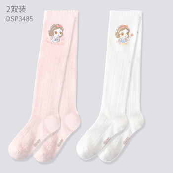 Disney 迪士尼 儿童袜子夏季长筒袜女孩棉高筒袜 DSP3485白+白粉 20-22