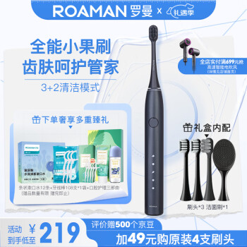 ROAMAN 罗曼 电动牙刷成人情侣套装男女智能声波电动牙刷软毛洁面 小果刷旗舰款椰灰