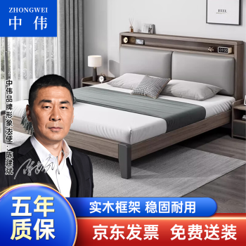 ZHONGWEI 中伟 实木板式床现代简约轻奢主卧双人床出租房公寓用床1.5米裸床