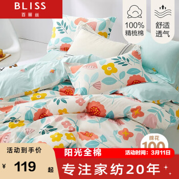 BLISS 百丽丝 床上四件套纯棉套件床上用品 全棉印花 1.8床(被芯:220*240cm）
