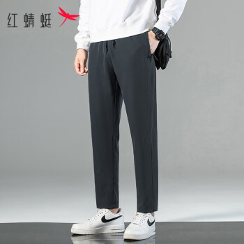红蜻蜓REDDRAGONFLY休闲裤男时尚休闲百搭舒适透气宽松微弹直筒长裤子灰色M