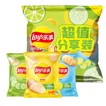 Lay's 乐事 原切马铃薯片分享装 3口味 168g（原味+黄瓜味+青柠味）