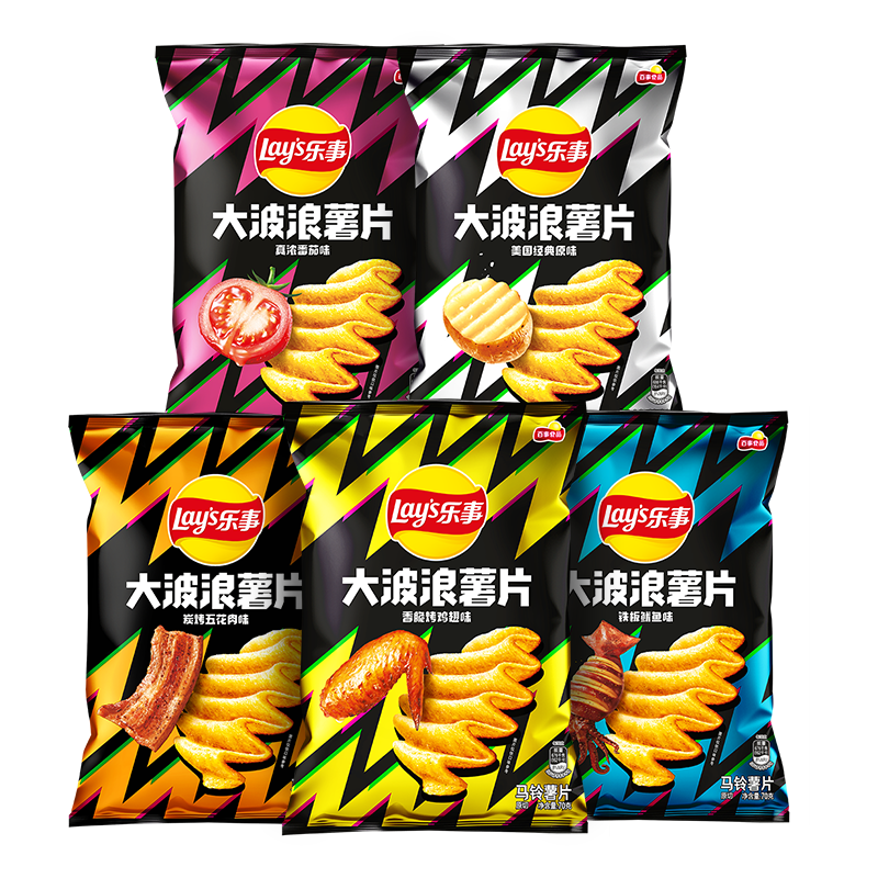 限地区，plus会员，概率券:乐事（Lay’s） 休闲食品 大波浪薯片 70g*5包 口味随机*5件 54元+运费（单件10.8元）