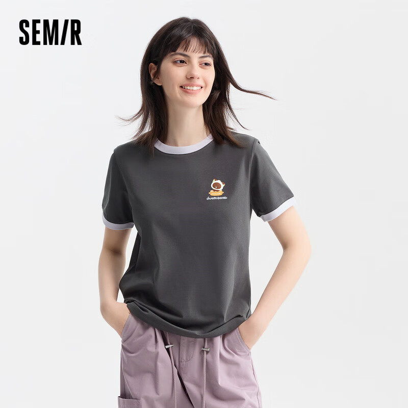 Semir 森马 罗小黑短袖T恤女印花俏皮上衣夏2024卡通圆领套头衫109324100002 74.99元